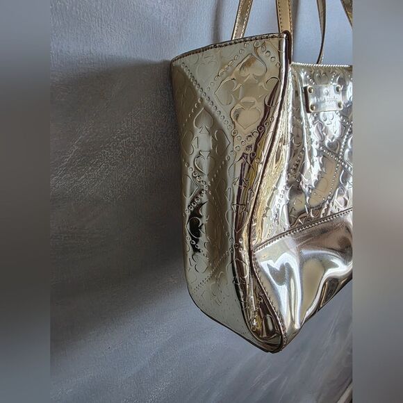 Kate Spade Quinn Beale Street Gold Metallic Embossed Tote 10x12x3.5 - Picture 3 of 13